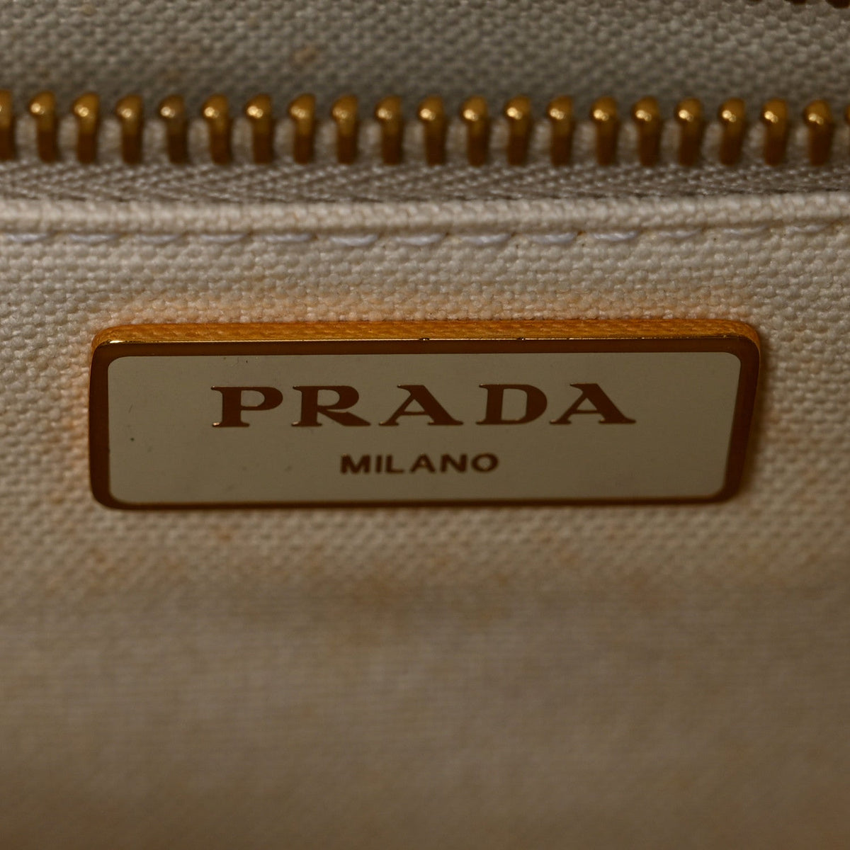 Canvas Wicker Shoulder Bag White Tan