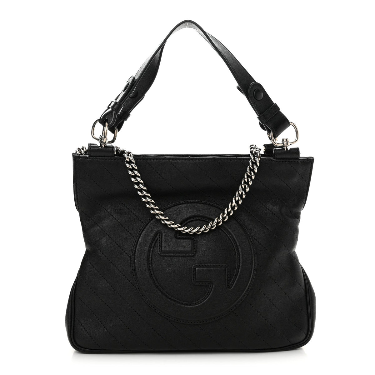 Sakai Be Green Calfskin Diagonal Stitched Small Blondie Tote Black