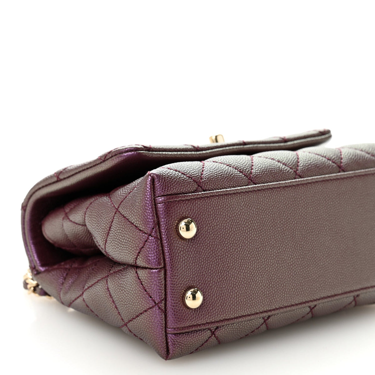 Iridescent Caviar Quilted Extra Mini Coco Handle Flap Purple