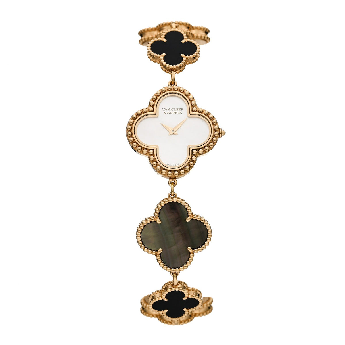 18K Yellow Gold Mother of Pearl Black Onyx 26mm Alhambra Quartz Watch