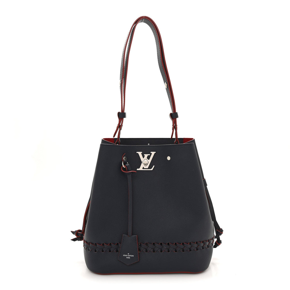 Soft Calfskin Braided Lockme Bucket Marine Rouge