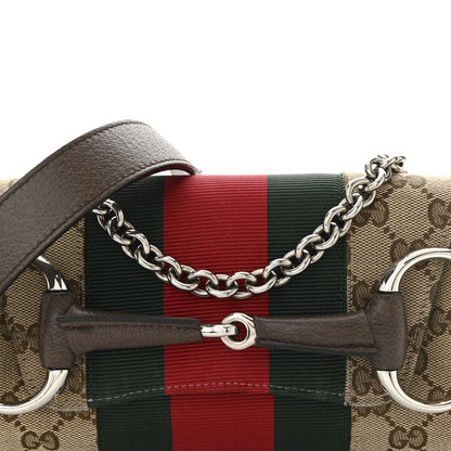 Monogram Textured Dollar Calfskin Heavy Grosgrain Web Medium Maxi Horsebit Chain Shoulder Bag Beige Ebony New Acero