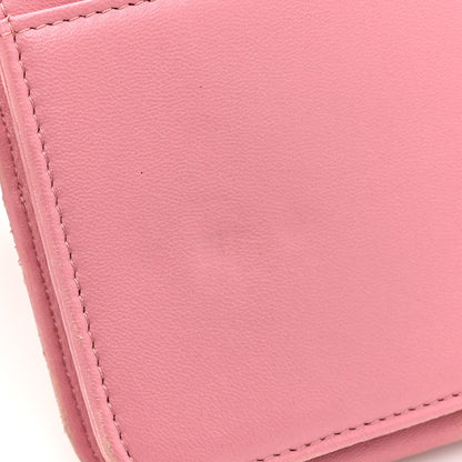 Lambskin Quilted CC Crossing Wallet On Chain WOC Pink