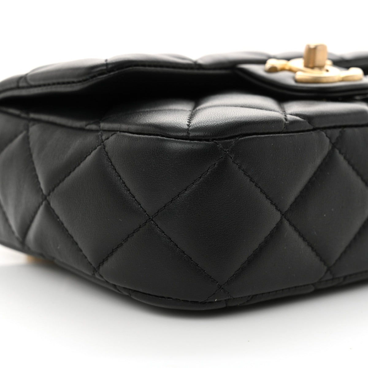 Lambskin Enamel Pearl Quilted Mini Charm Me Square Flap Black
