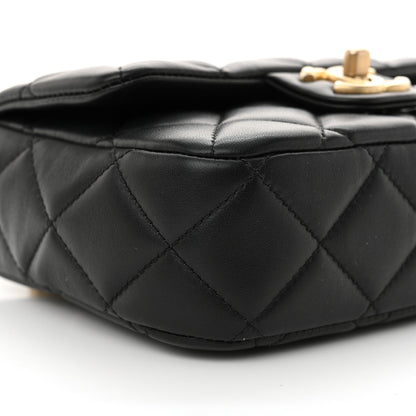 Lambskin Enamel Pearl Quilted Mini Charm Me Square Flap Black