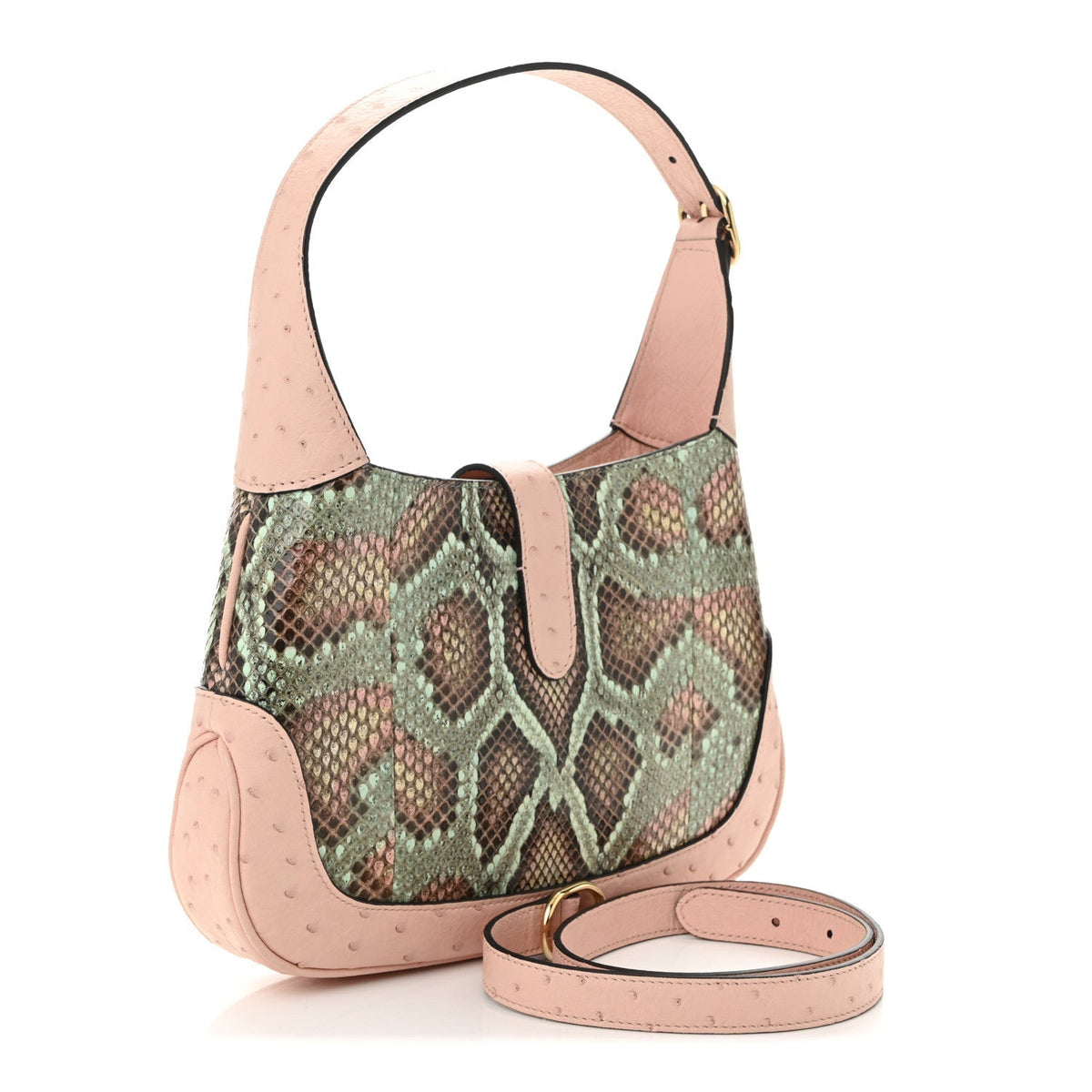 Snakeskin Ostrich Calfskin Small Jackie 1961 Hobo Pink Multicolor