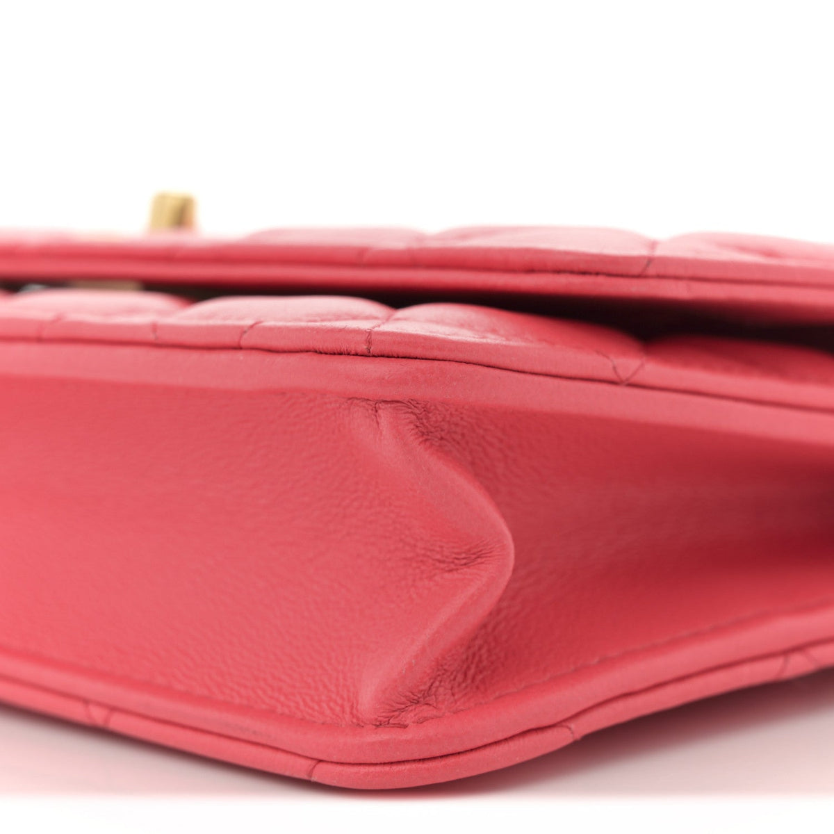 Lambskin Quilted Sweet Camellia Wallet On Chain WOC Coral