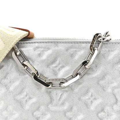 Metallic Lambskin Embossed Monogram Coussin PM Silver