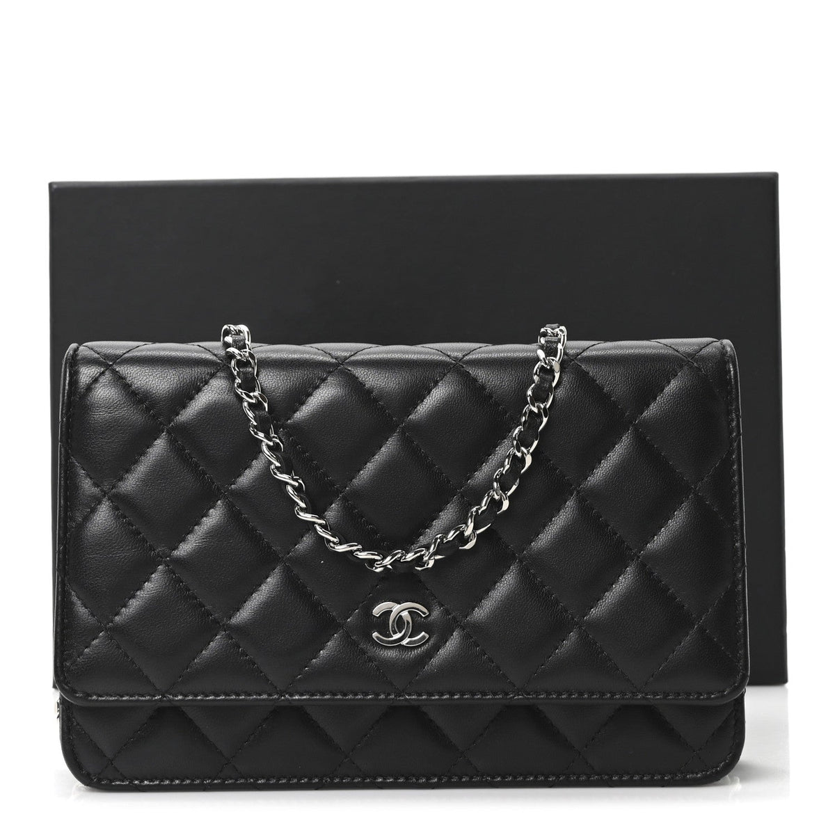Lambskin Quilted Wallet On Chain WOC Black