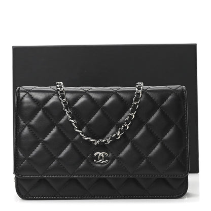 Lambskin Quilted Wallet On Chain WOC Black
