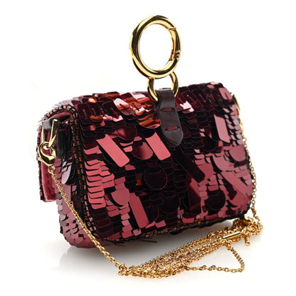 Sequin Paillettes Shiny Nappa Sex and the City Nano Maxi Buckle Baguette Charm Granata
