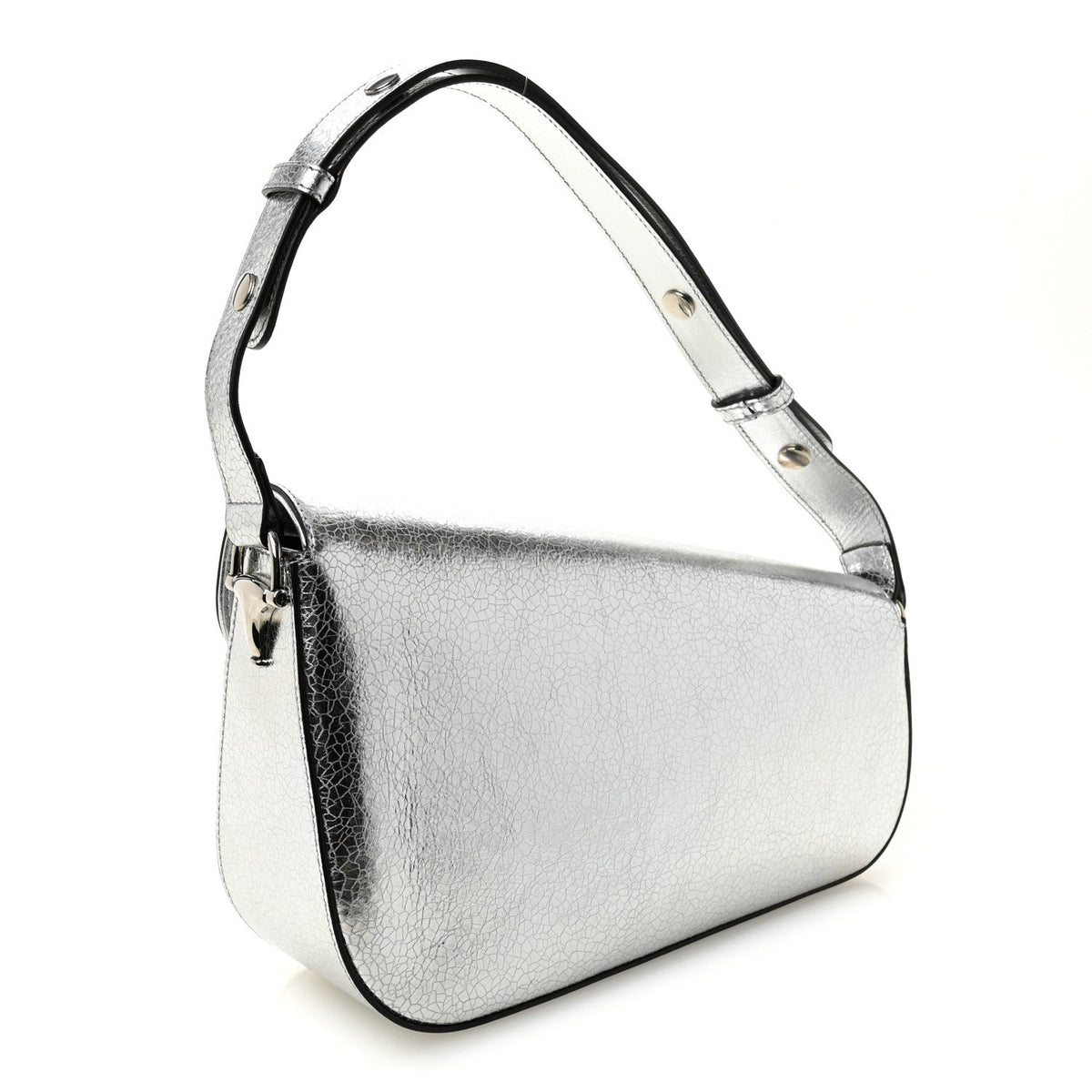 Metallic Demetra Small Horsebit 1955 Asymmetric Shoulder Bag Silver