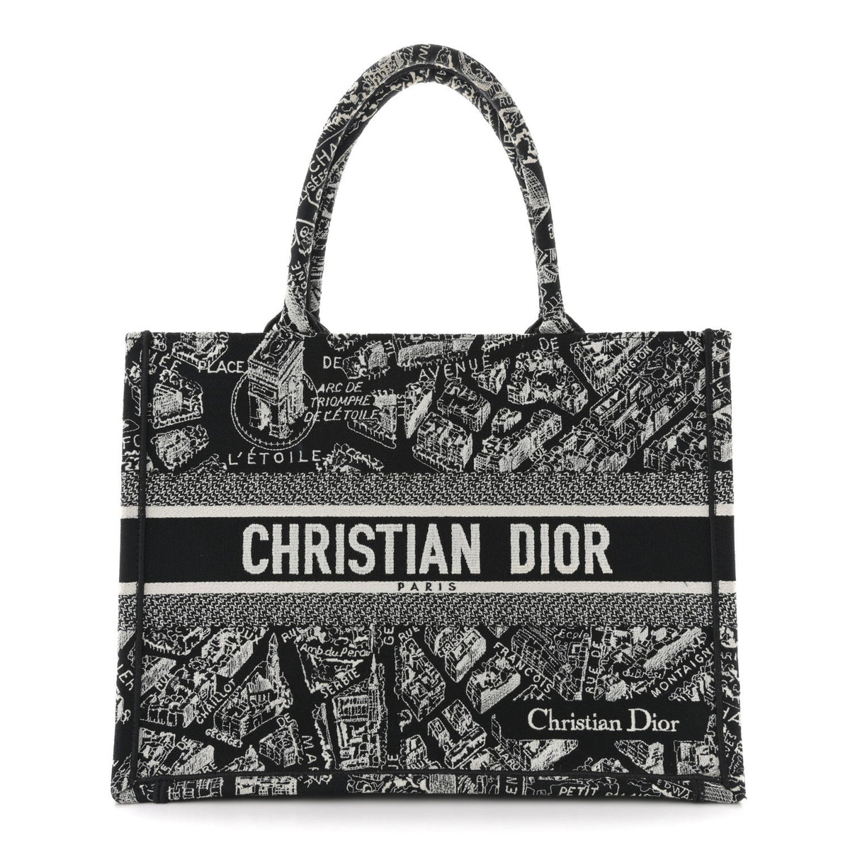 Canvas Embroidered Medium Plan De Paris Book Tote Black White