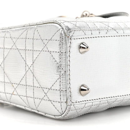 Metallic Grained Calfskin Cannage Small Lucky Badges My Lady Dior Silver