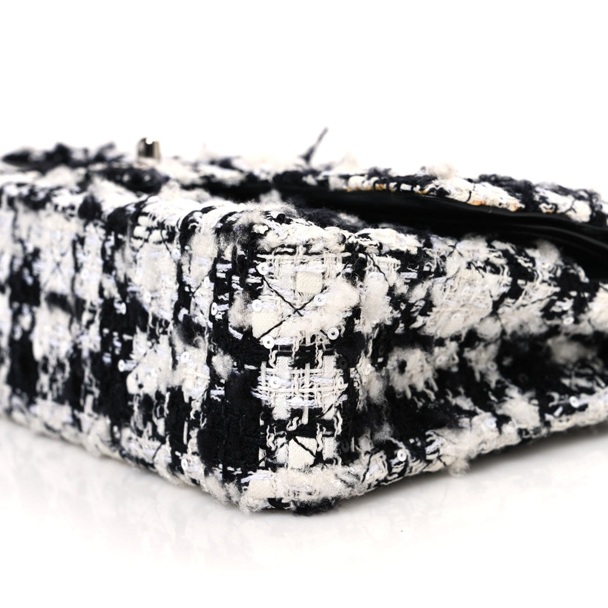 Tweed Quilted Medium Double Flap Black Ecru White