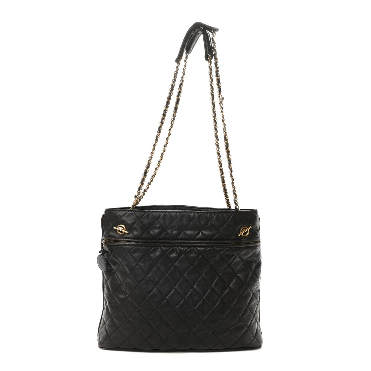 Calfskin Quilted CC Shopping Tote Black
