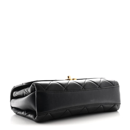 Lambskin Quilted CC Crystal Logo Chain Flap Black