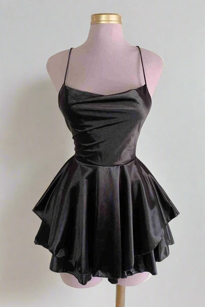 Lovely Pink Straps A-Line Satin Short Party Dress Homecoming Dress MD7466