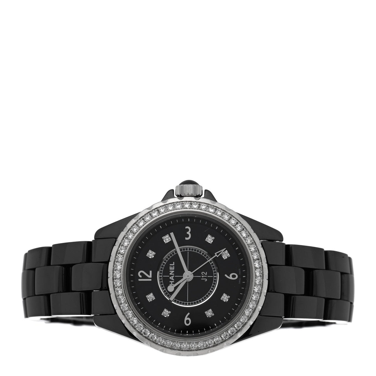 Stainless Steel Ceramic Diamond Bezel 33mm J12 Quartz Watch Black