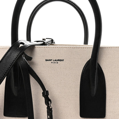 Canvas Calfskin Large Thin Sac De Jour Naturel Black