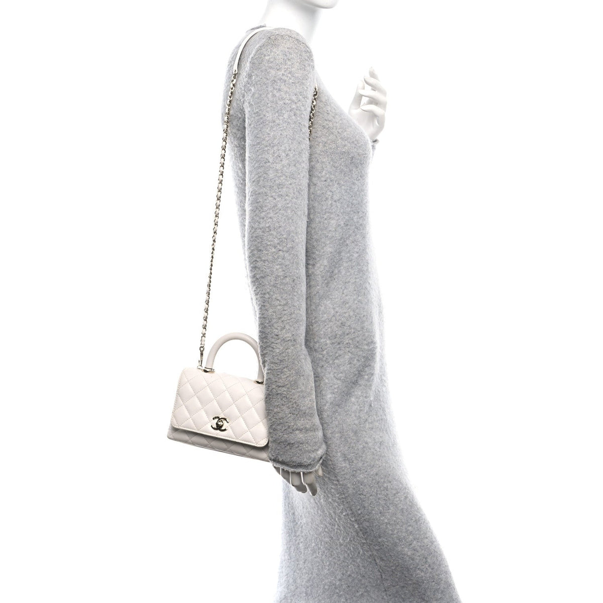 Caviar Quilted Extra Mini Coco Handle Flap White