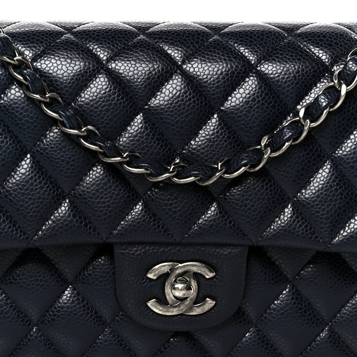 Caviar Quilted Medium Double Flap Navy