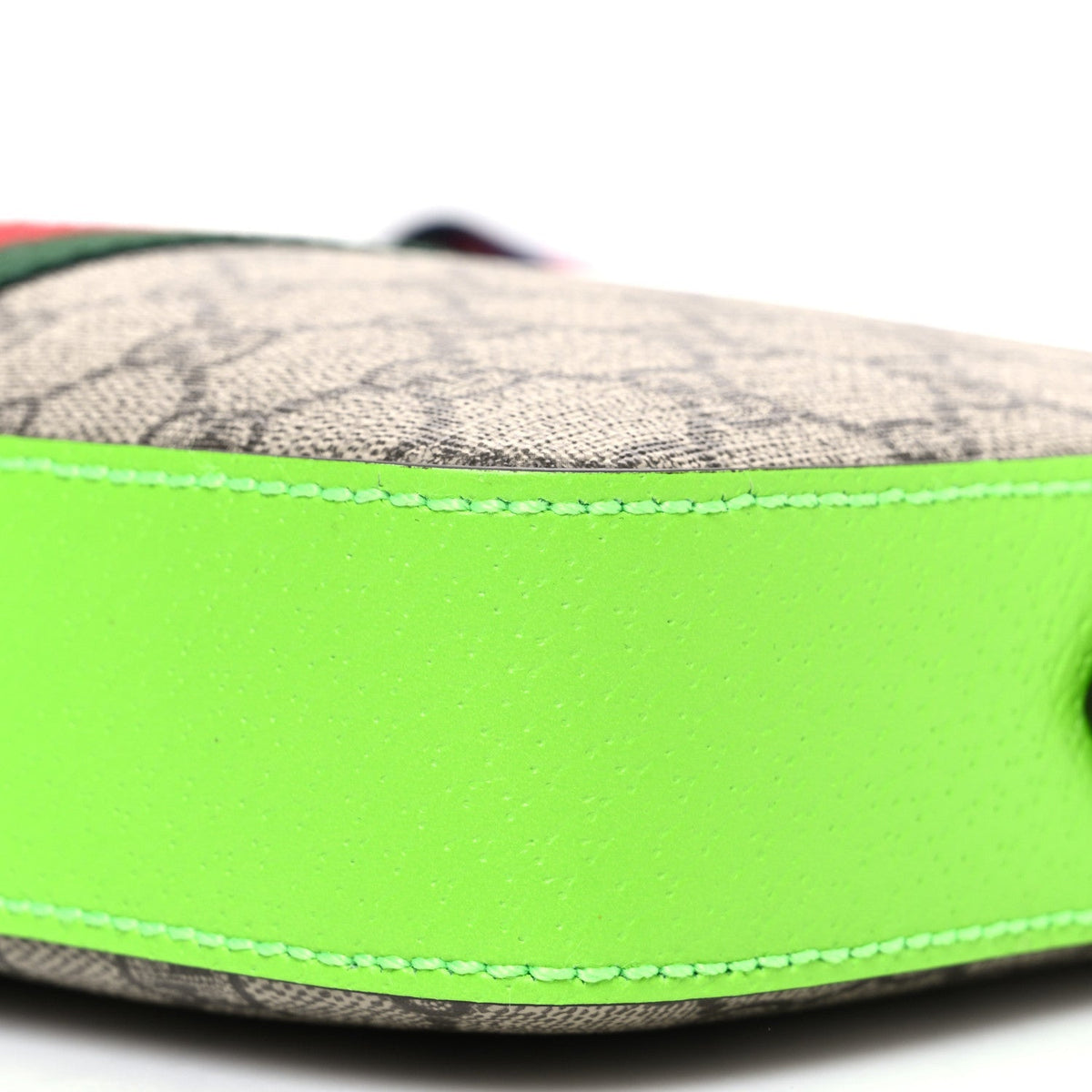 GG Supreme Monogram Textured Dollar Calfskin Web Ophidia Wristlet Shoulder Bag Beige Ebony Green