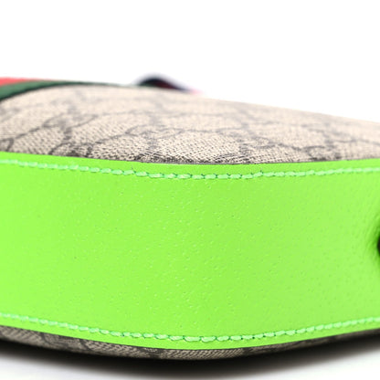 GG Supreme Monogram Textured Dollar Calfskin Web Ophidia Wristlet Shoulder Bag Beige Ebony Green