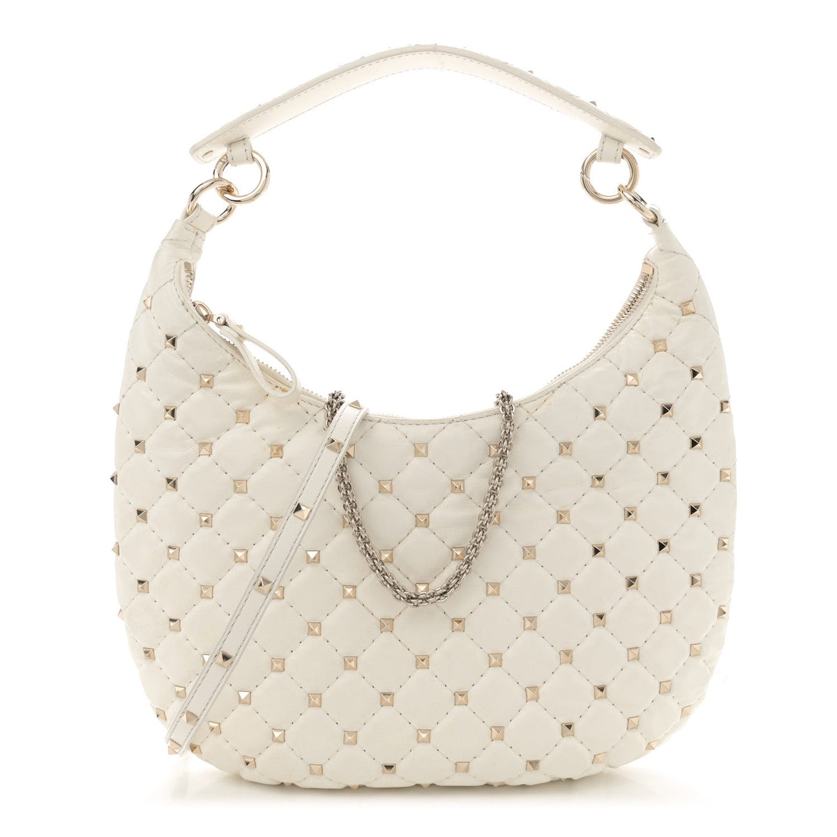 Nappa Small Rockstud Spike Hobo Ivory