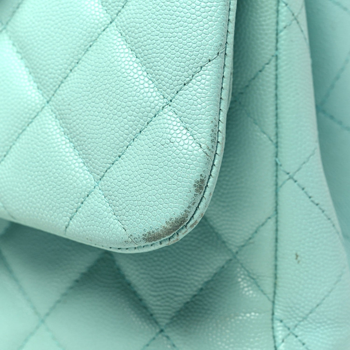 Caviar Quilted Jumbo Double Flap Light Green