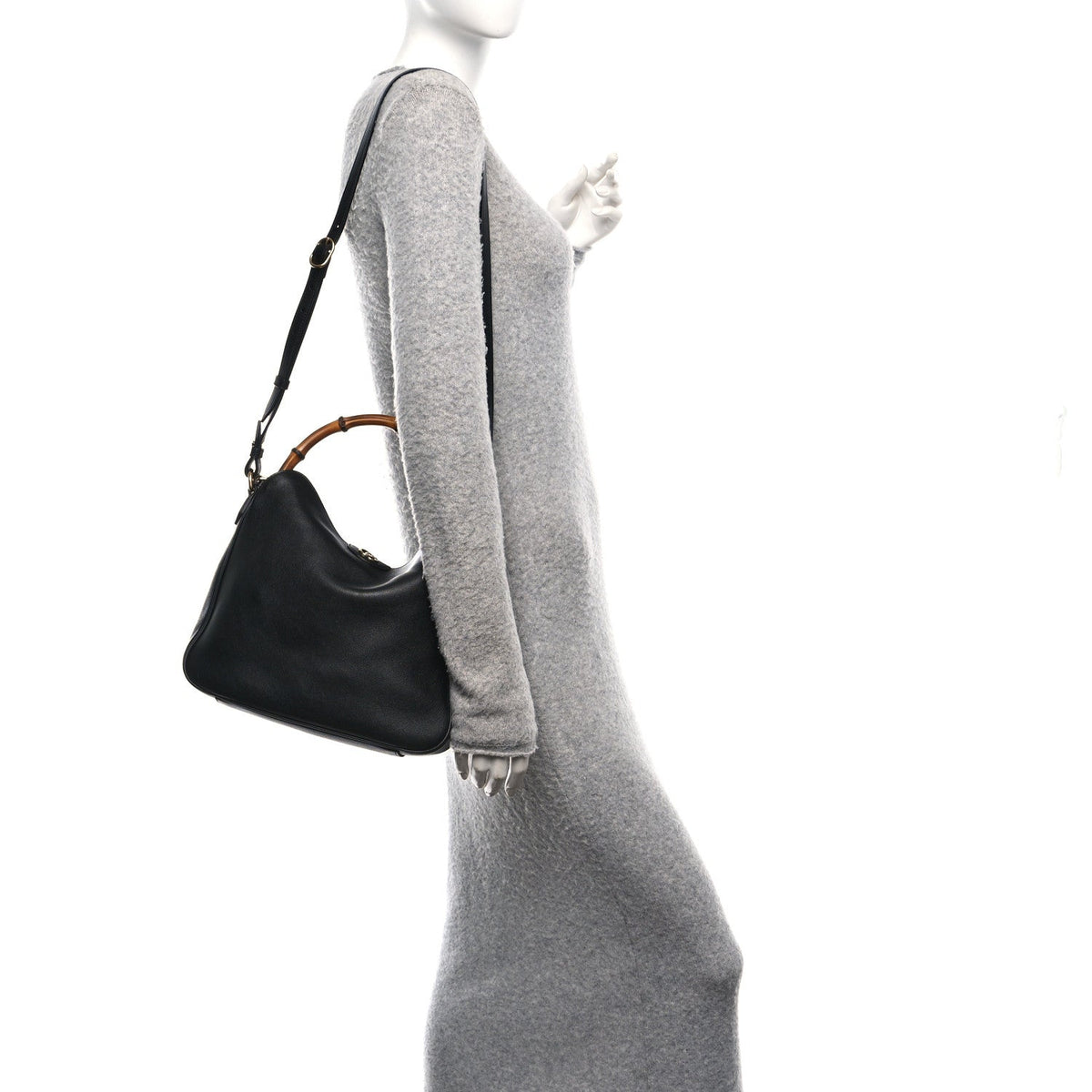 Softy Wonka Textured Dollar Calfskin Medium Diana Shoulder Bag Black