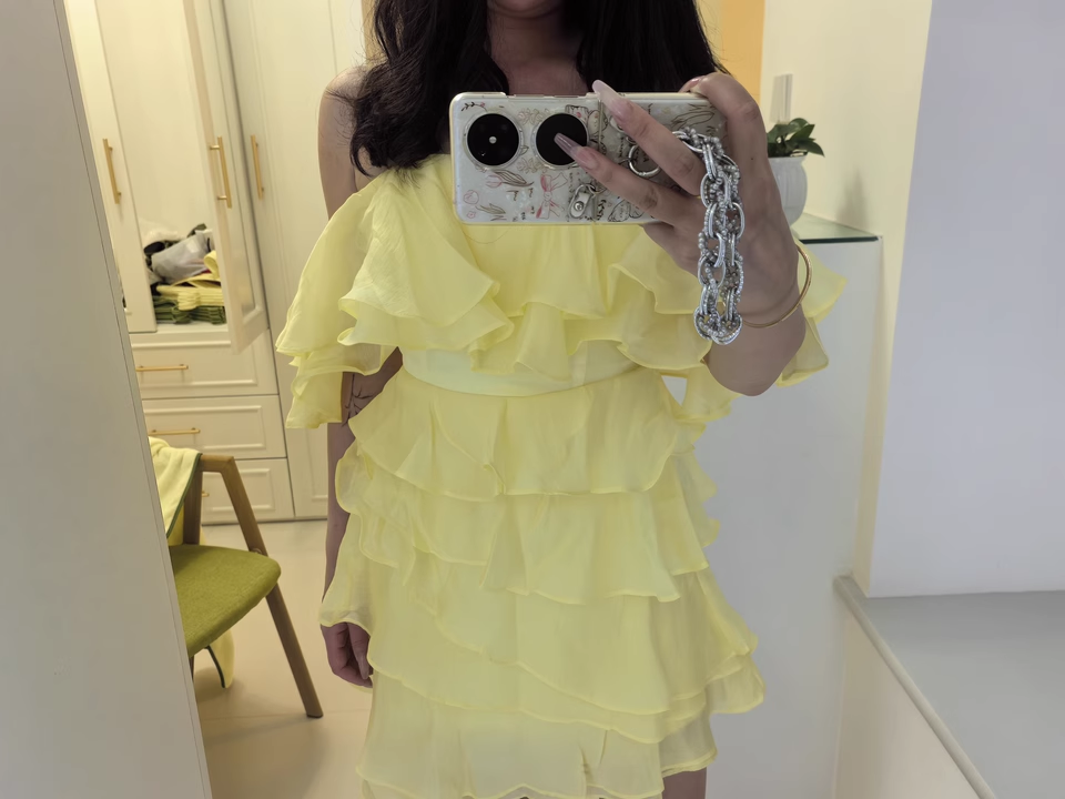Fashion Yellow Strapless Ruffled Hem Design A-line Tiered Party Dresses Homecoming Dresses, D1385