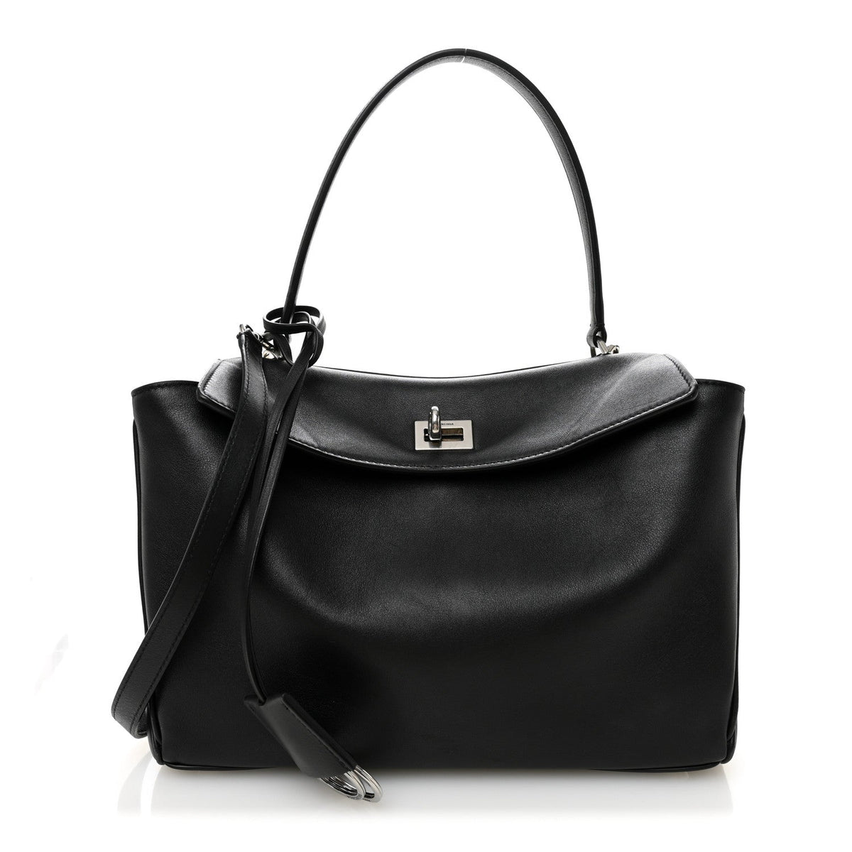 Natural Smooth Calfskin Small Rodeo Top Handle Handbag Black