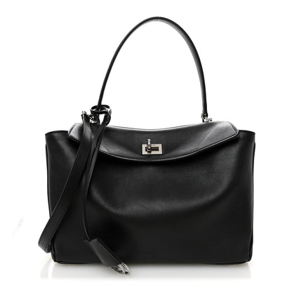 Natural Smooth Calfskin Small Rodeo Top Handle Handbag Black
