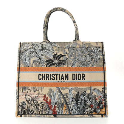 Canvas Embroidered Toile De Jouy Tropicalia Large Book Tote Denim Blue