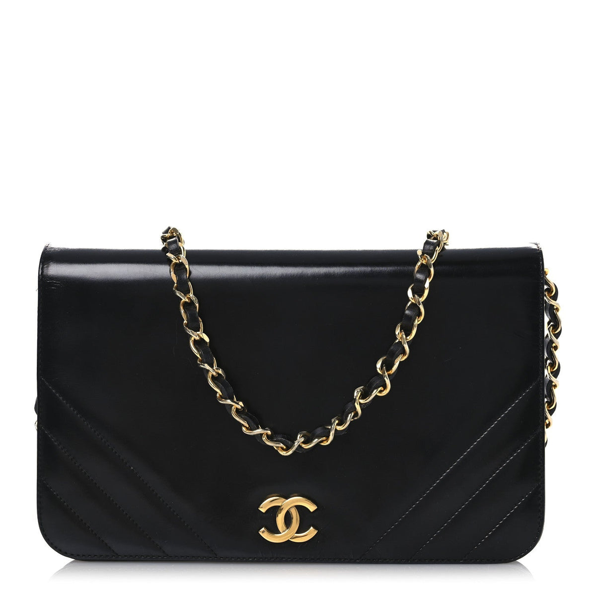 Lambskin Chevron Quilted Small Single Flap Black