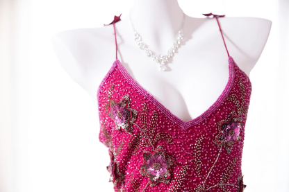Vintage Shiny Sequin Rose Red Backless Design A-line Romantic Chiffon Evening Dress Prom Dress D1506