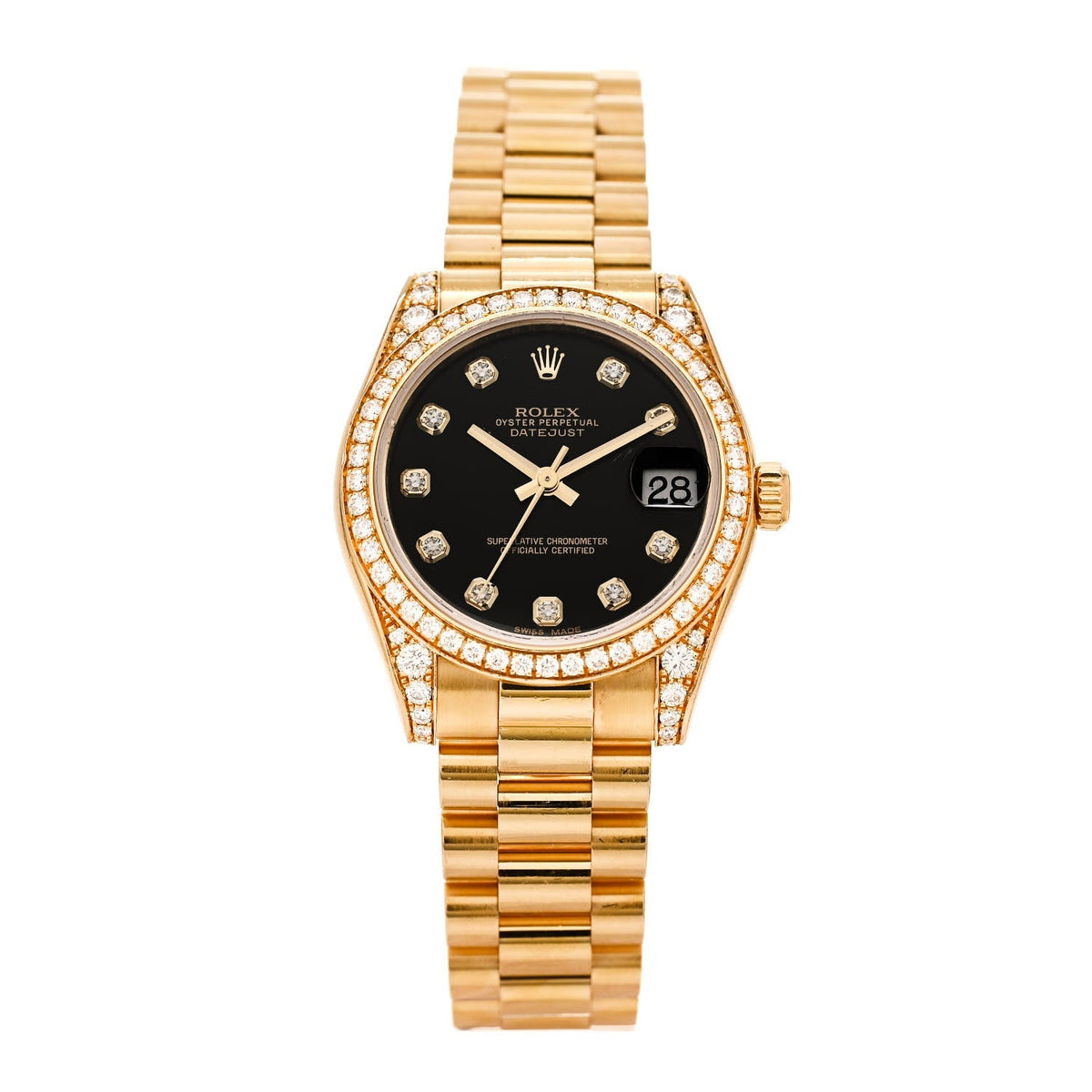 18K Yellow Gold Diamond 31mm Oyster Perpetual Datejust President Watch Black 178158