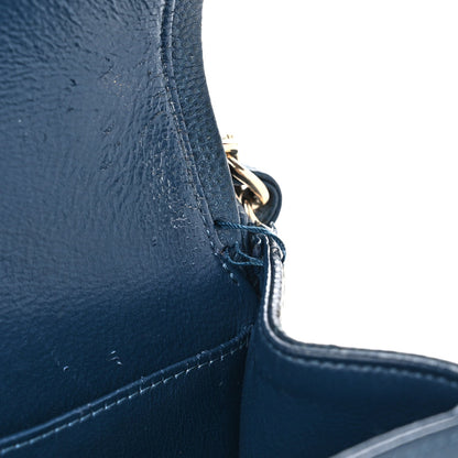Metallic Caviar Quilted Jumbo Double Flap Dark Blue