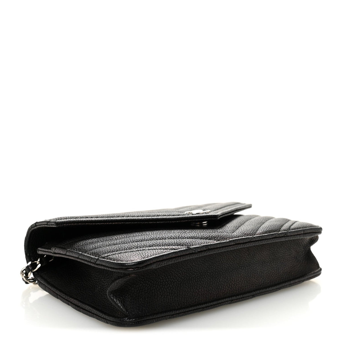 Goatskin Chevron Quilted Statement Wallet On Chain WOC Black
