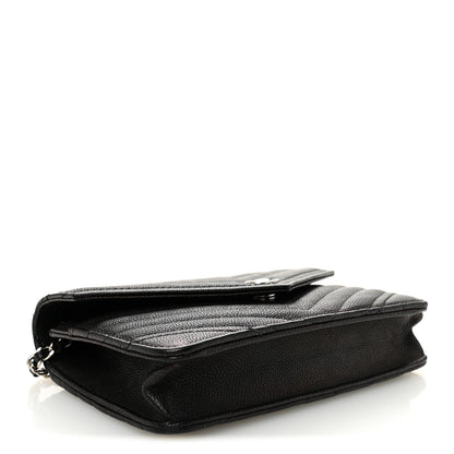 Goatskin Chevron Quilted Statement Wallet On Chain WOC Black