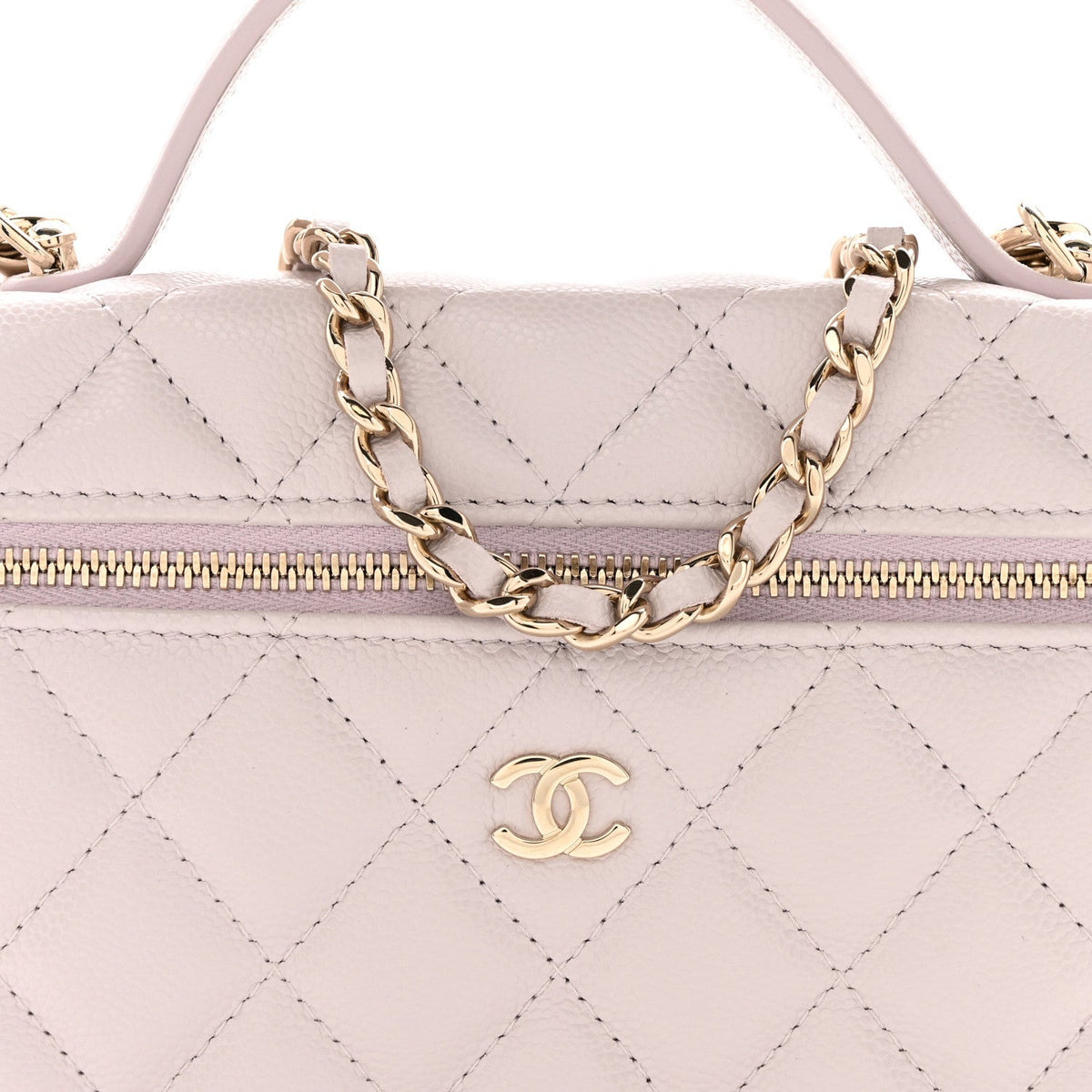 Caviar Quilted Top Handle Slim Vanity With Chain Light Purple