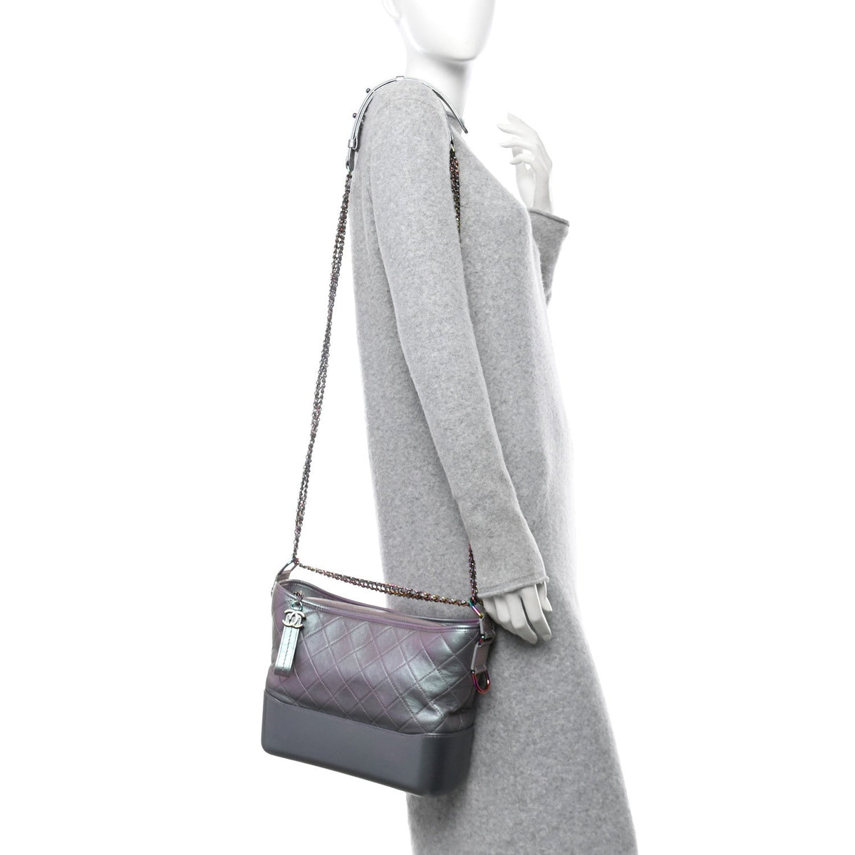 Iridescent Lambskin Calfskin Quilted Medium Gabrielle Hobo Light Purple