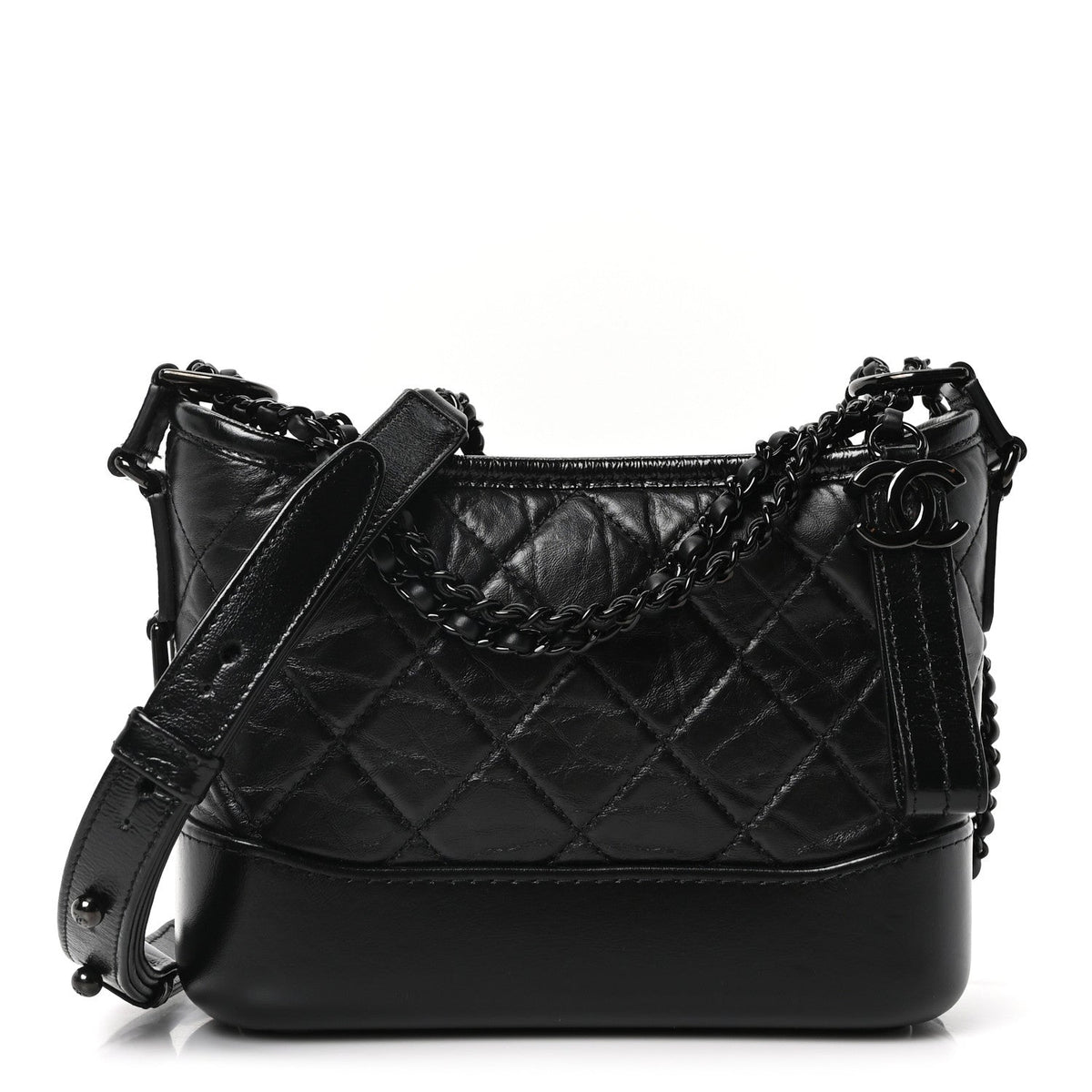 Aged Calfskin Quilted Small Gabrielle Hobo So Black