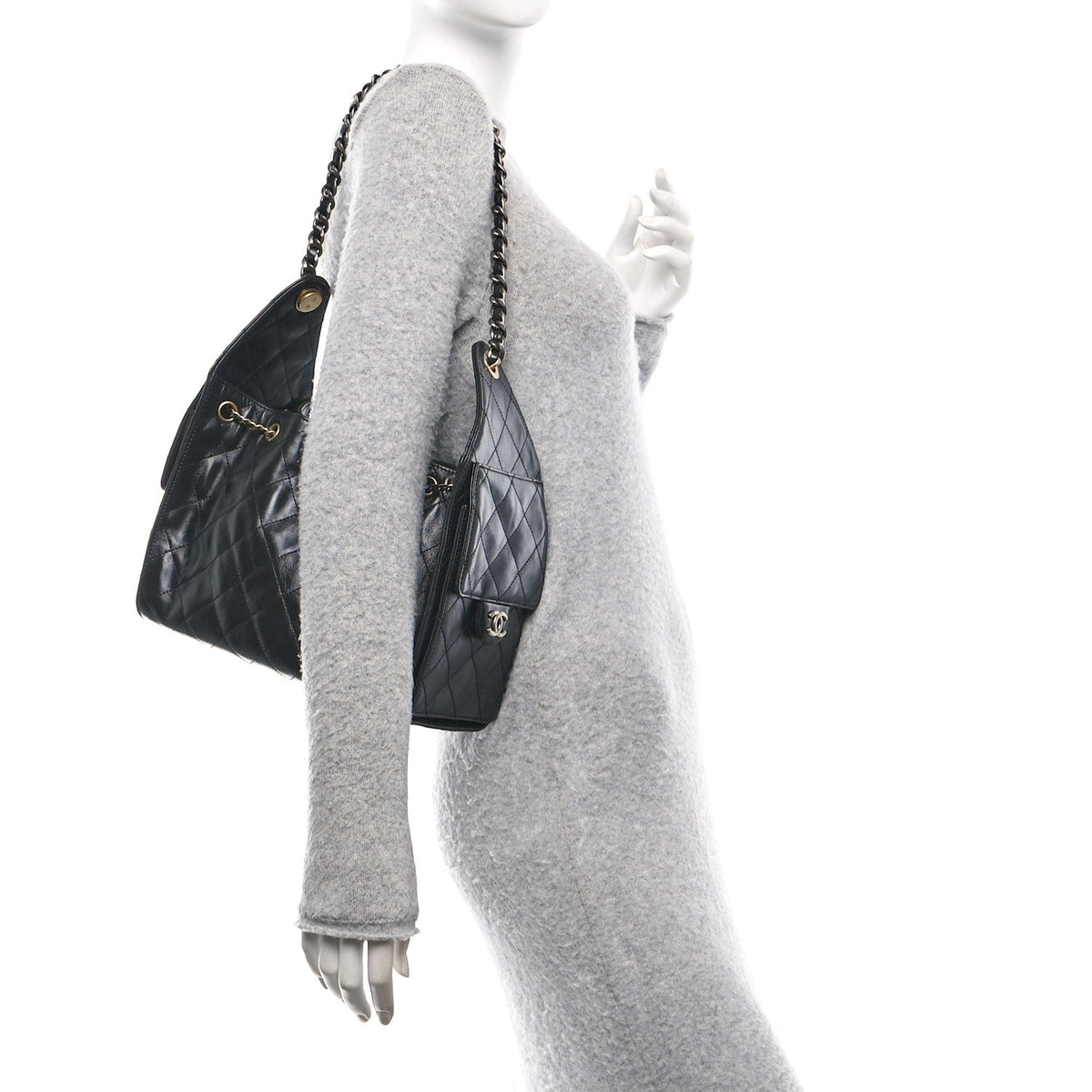 Shiny Crumpled Calfskin Quilted Small Chanel 25 Handbag Black