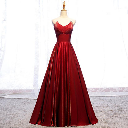 Modest Strapless Loong A-line Red Lace Up Prom Dresses Evening Dresses M1988