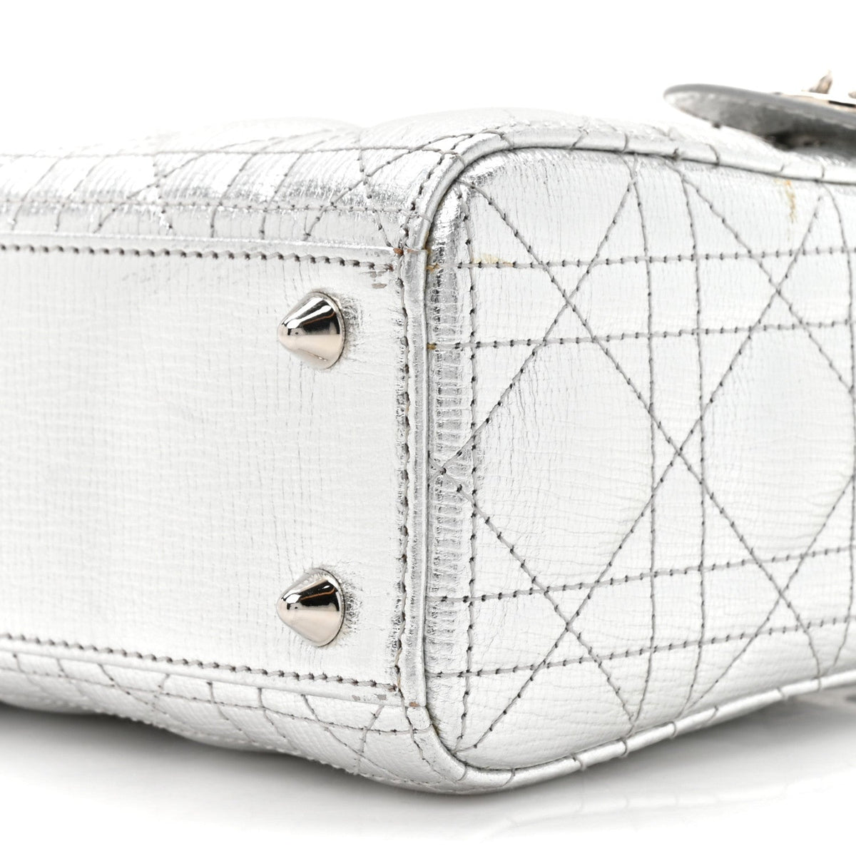 Metallic Grained Calfskin Cannage Small Lucky Badges My Lady Dior Silver