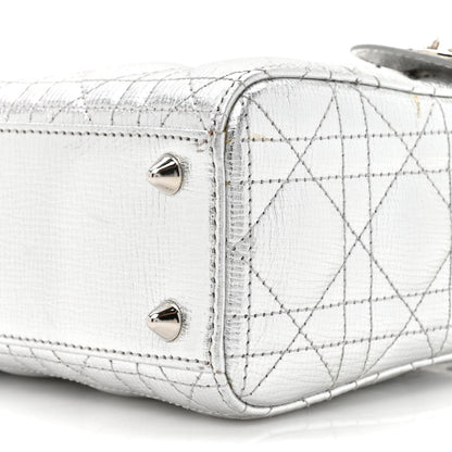 Metallic Grained Calfskin Cannage Small Lucky Badges My Lady Dior Silver