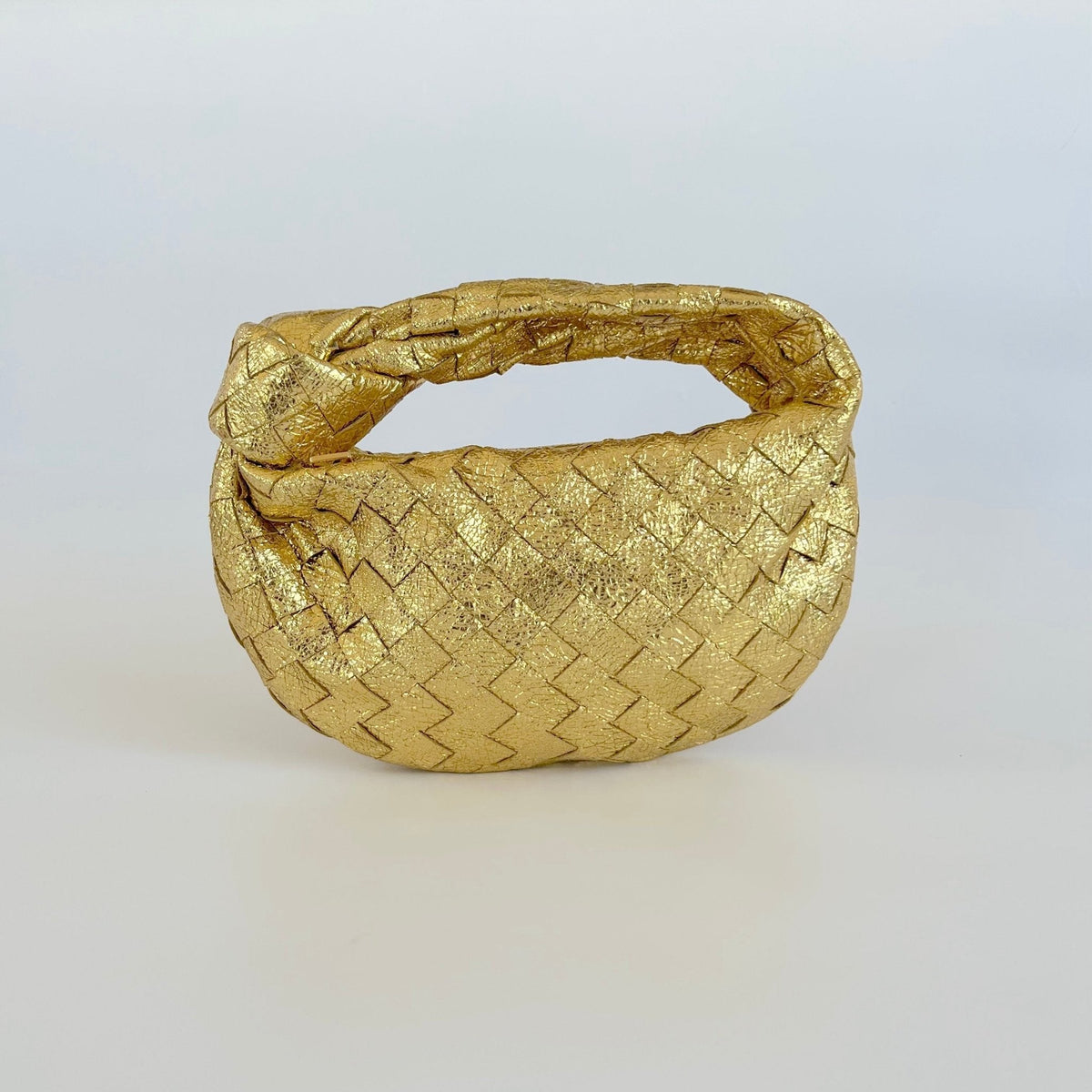 Bottega Veneta Metallic Gold Intrecciato Leather Mini BV Jodie Bag