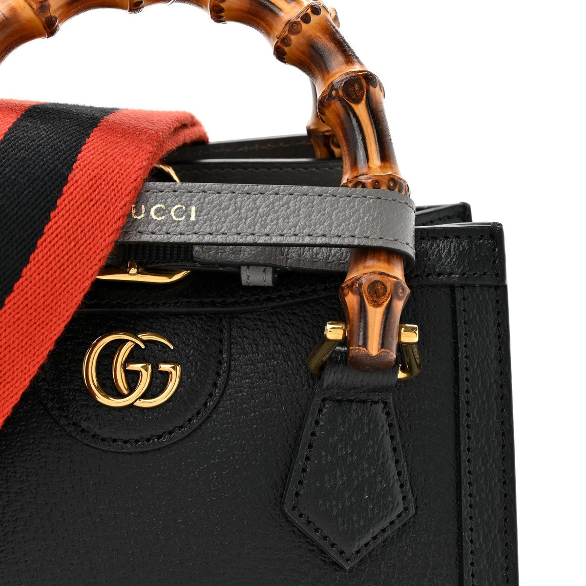 Textured Dollar Calfskin Web Mini Diana Tote Bag Black